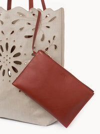 Grand sac cabas Nord-Sud Kamilla en lin - Sepia Brown