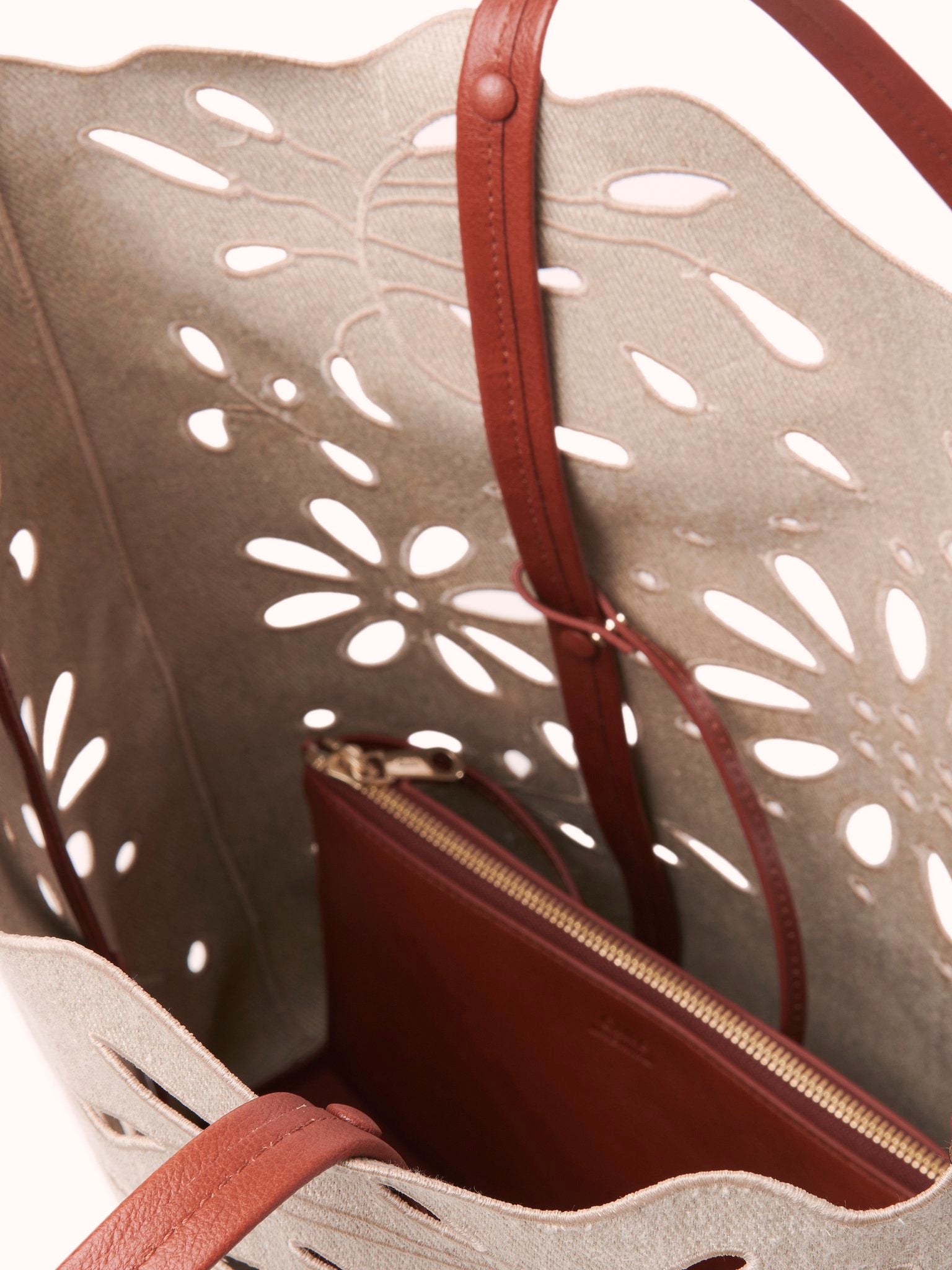 Grand sac cabas Nord-Sud Kamilla en lin - Sepia Brown