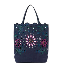 Grand sac cabas Nord-Sud Kamilla en lin - Navy
