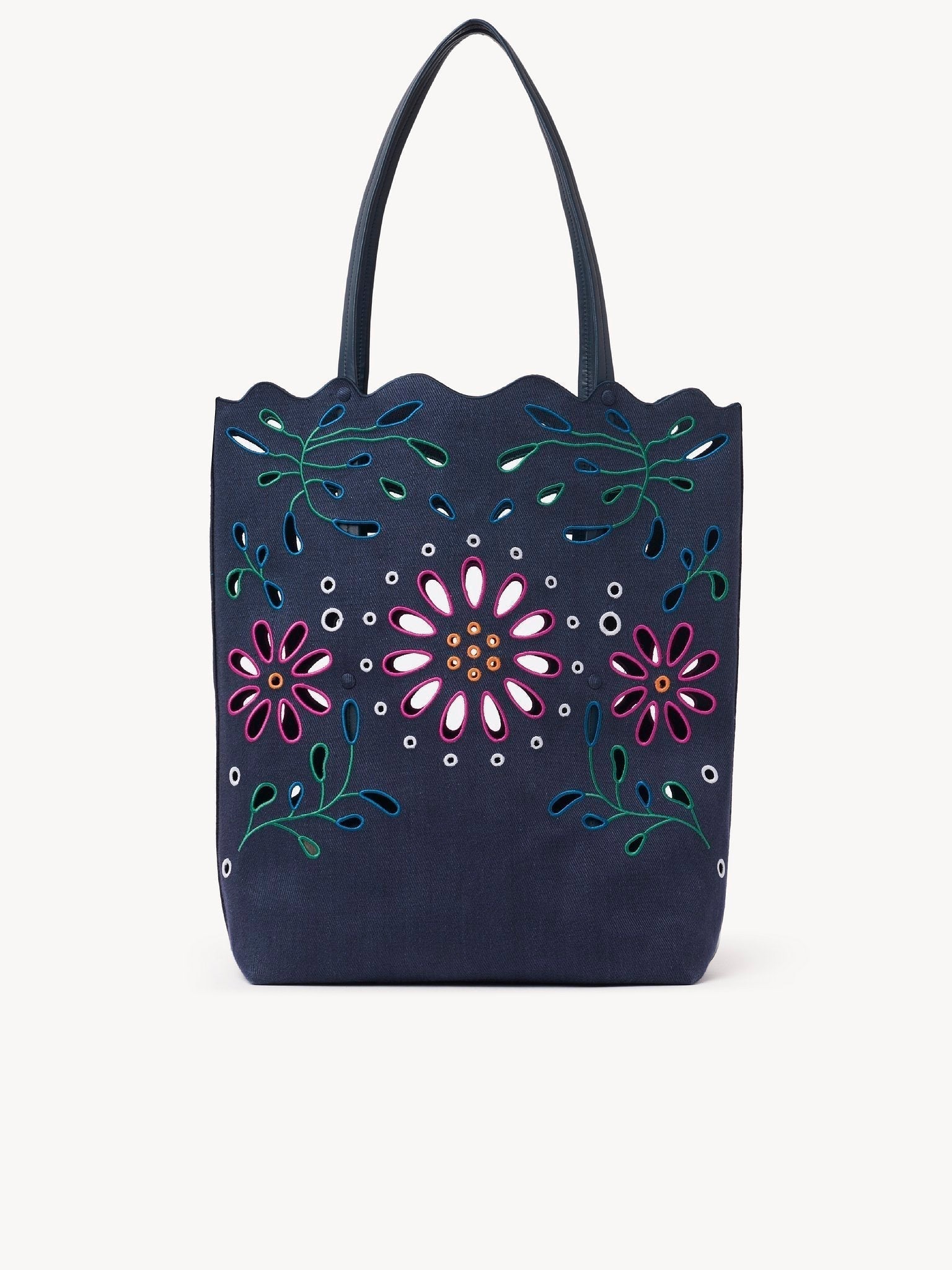 Grand sac cabas Nord-Sud Kamilla en lin - Navy