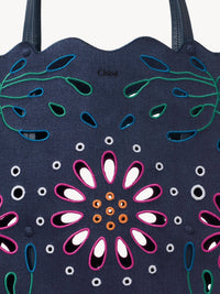 Grand sac cabas Nord-Sud Kamilla en lin - Navy