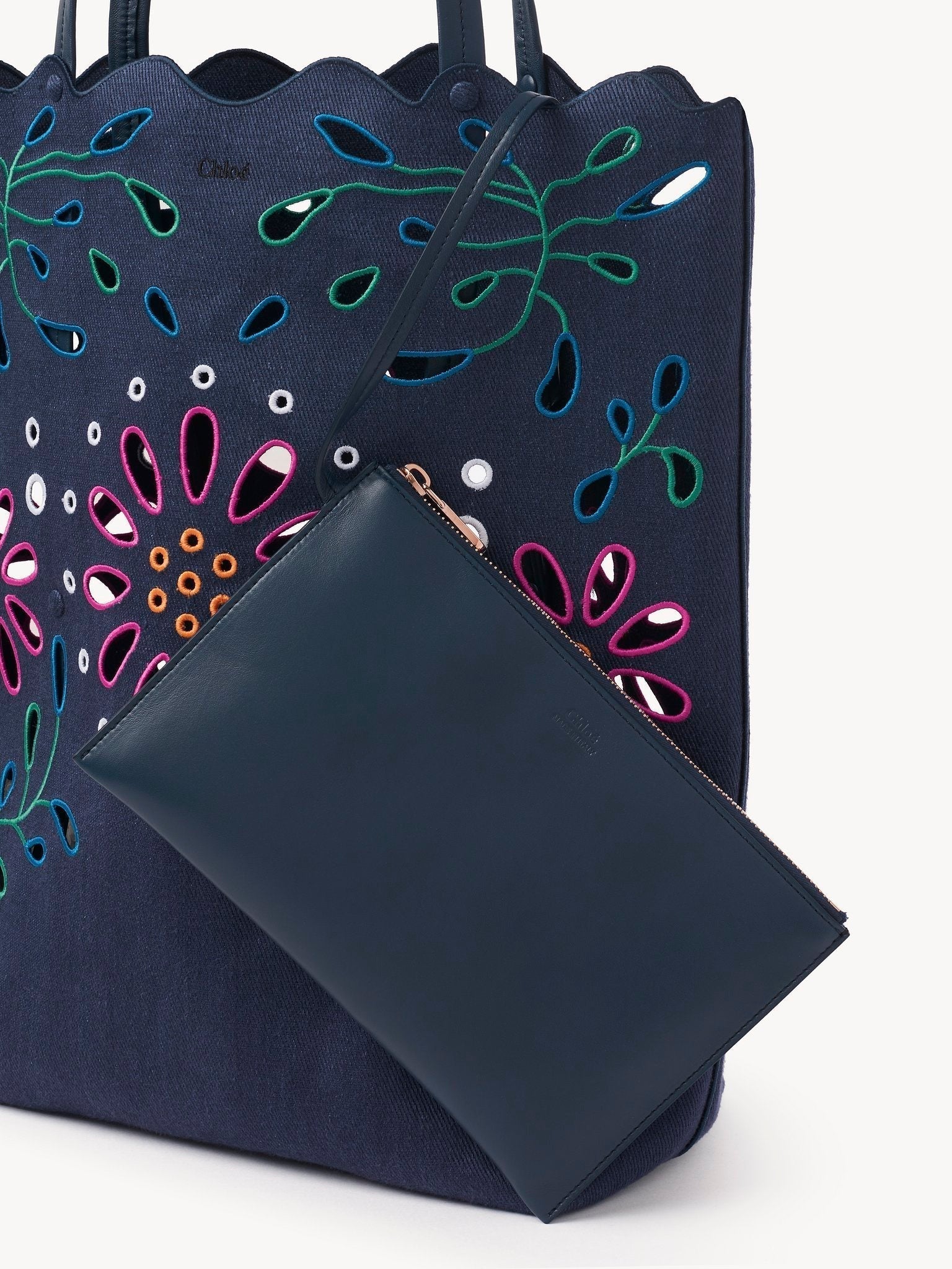 Grand sac cabas Nord-Sud Kamilla en lin - Navy
