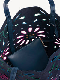Grand sac cabas Nord-Sud Kamilla en lin - Navy