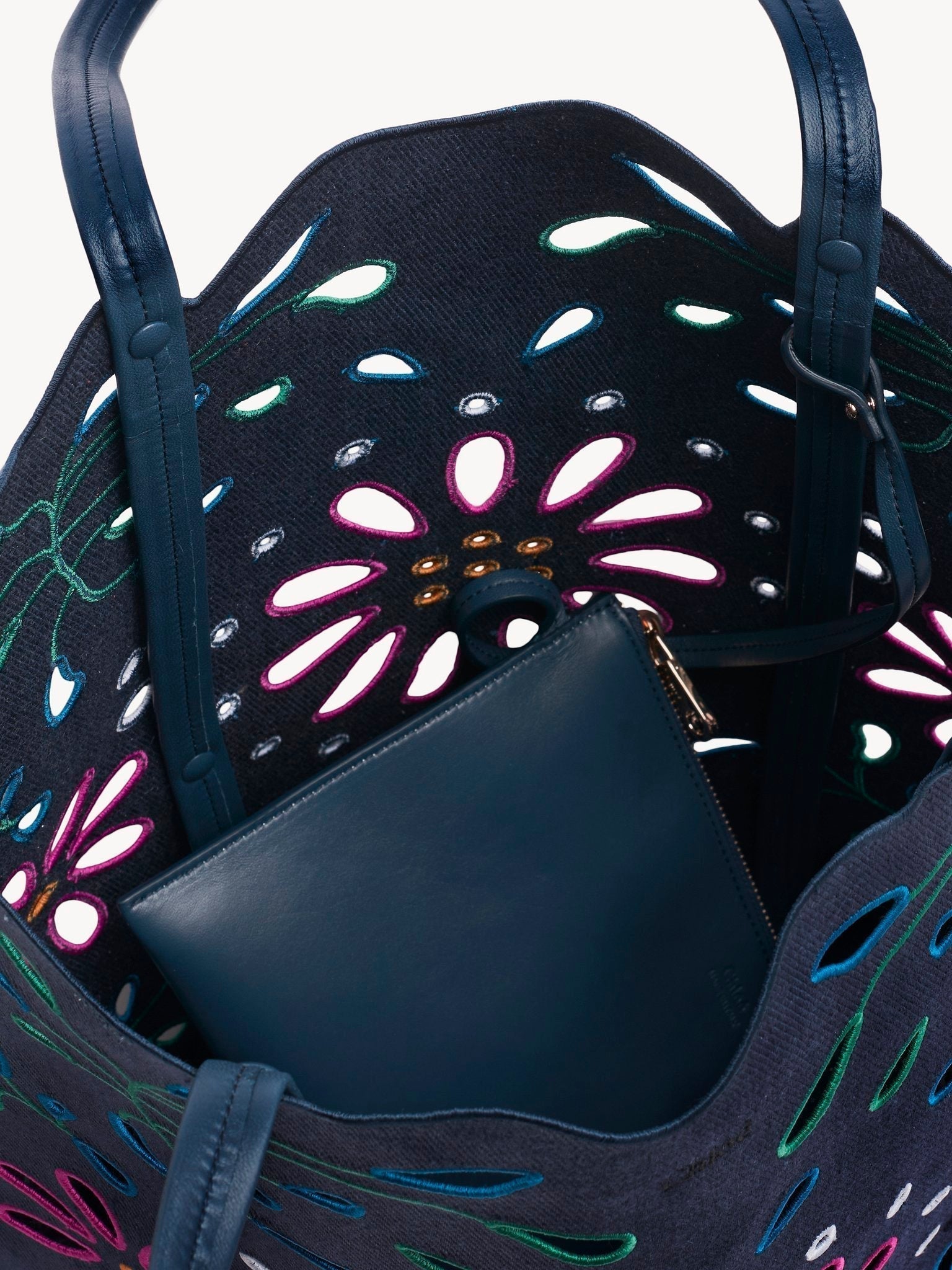 Grand sac cabas Nord-Sud Kamilla en lin - Navy