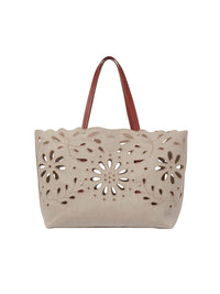 Sac cabas est-ouest Kamilla en cuir et lin - Sepia Brown