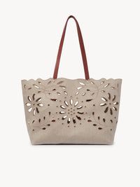 Sac cabas est-ouest Kamilla en cuir et lin - Sepia Brown