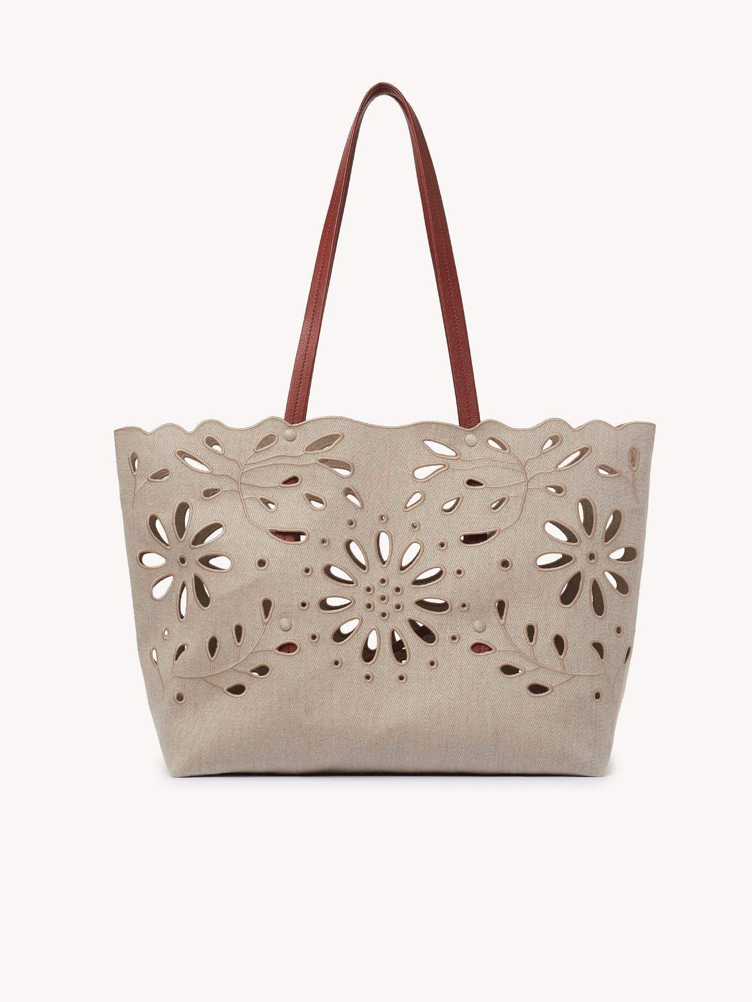 Sac cabas est-ouest Kamilla en cuir et lin - Sepia Brown