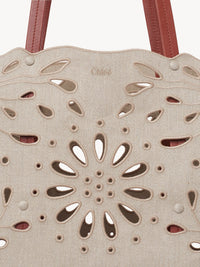 Sac cabas est-ouest Kamilla en cuir et lin - Sepia Brown