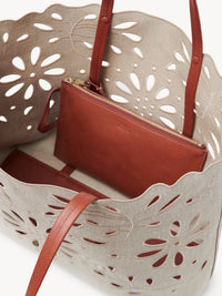 Sac cabas est-ouest Kamilla en cuir et lin - Sepia Brown