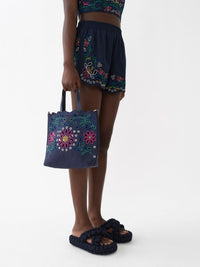Sac cabas Nord-Sud Kamilla en lin - Navy