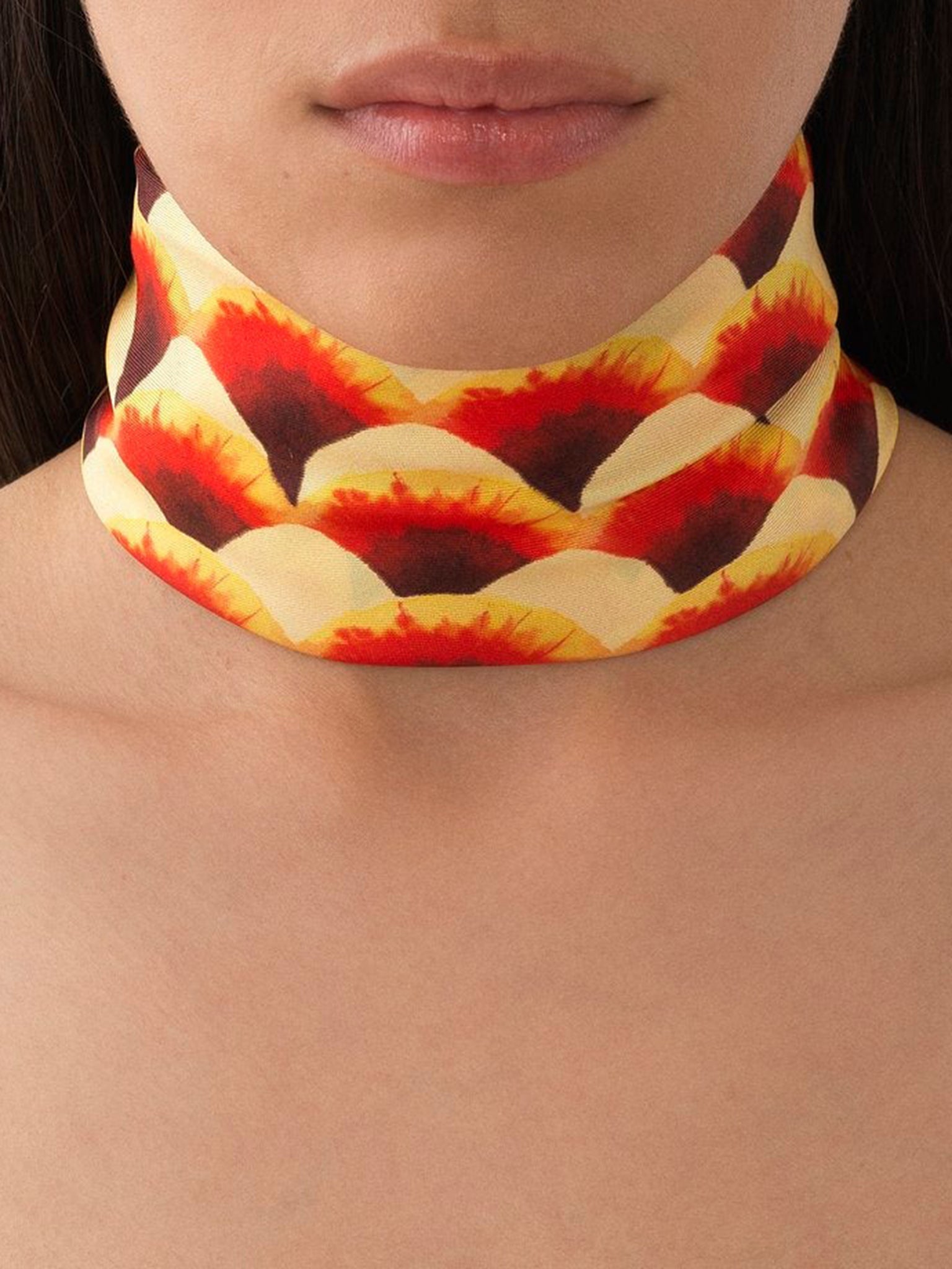 Foulard festons multicolores en soie - Multicolor Orange