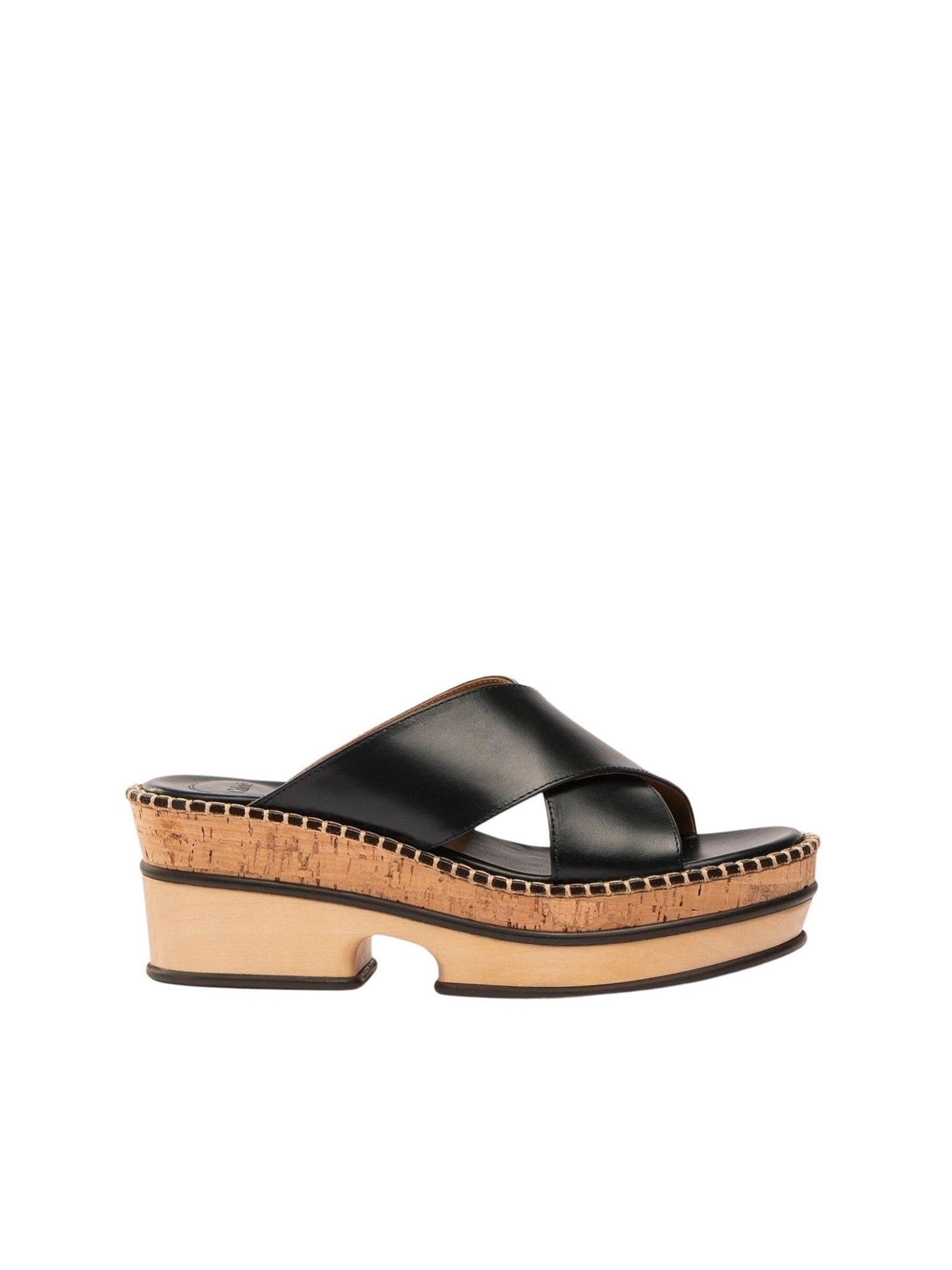 Mules compensées Laia en cuir - Black