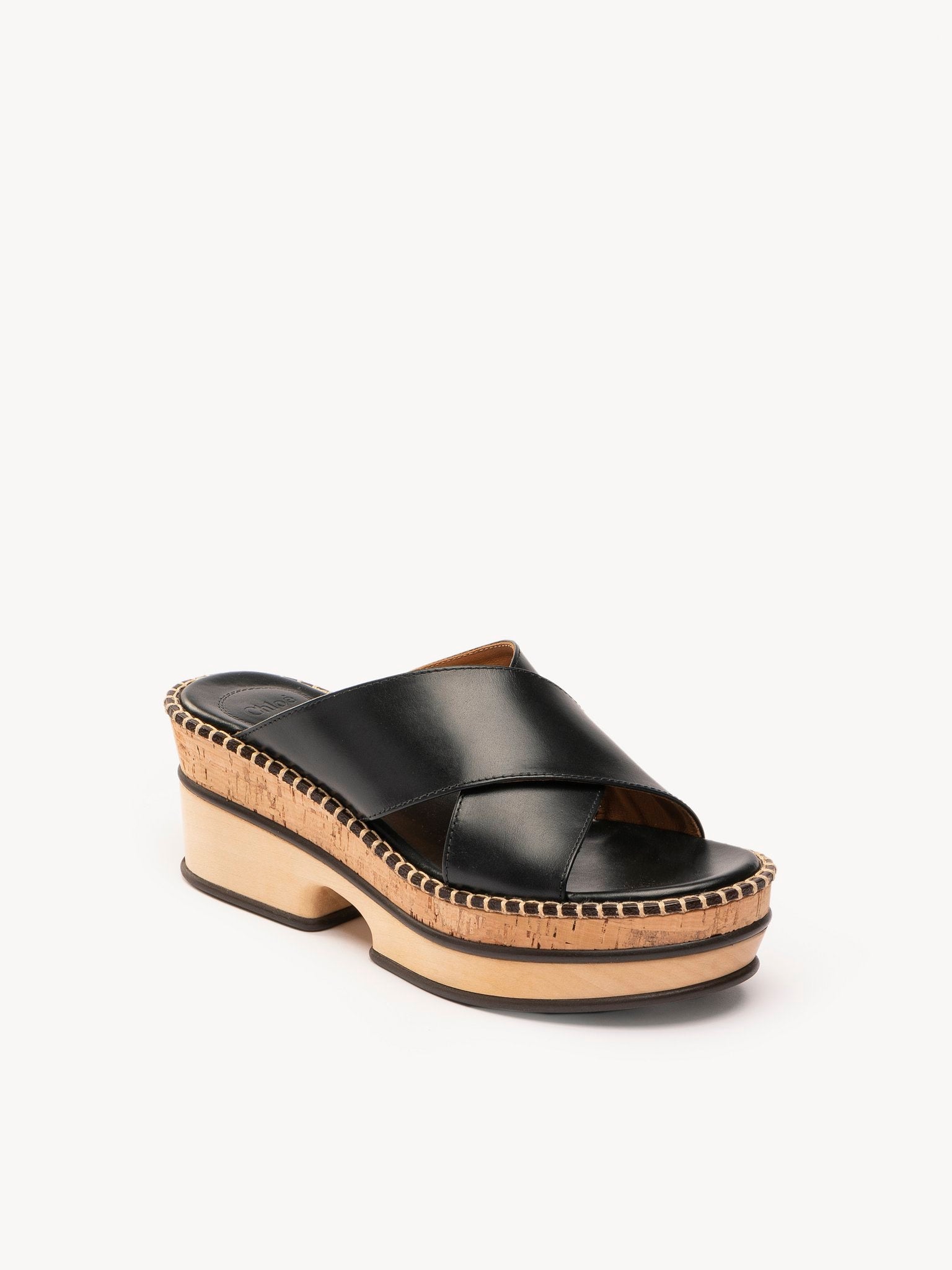 Mules compensées Laia en cuir - Black