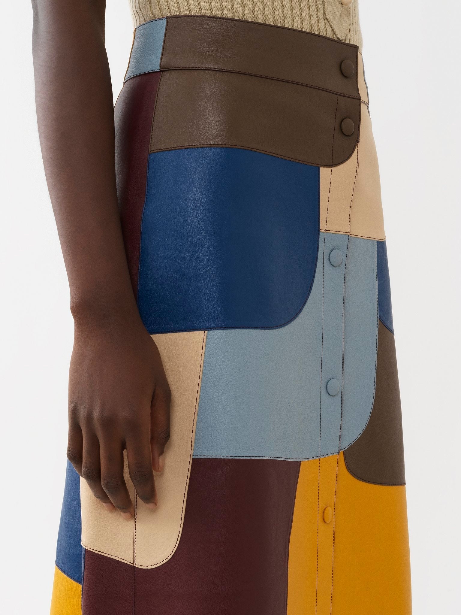 Jupe longue lacée en cuir - Multicolor