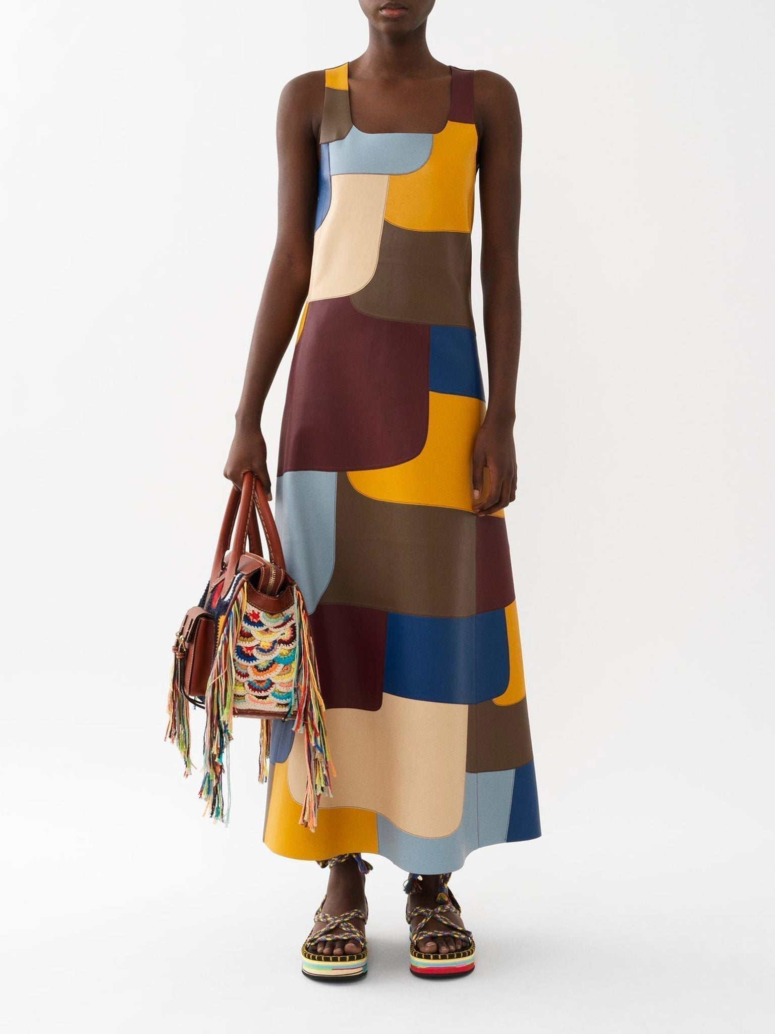 Robe longue évasée en cuir - Multicolor