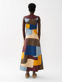 Robe longue évasée en cuir - Multicolor