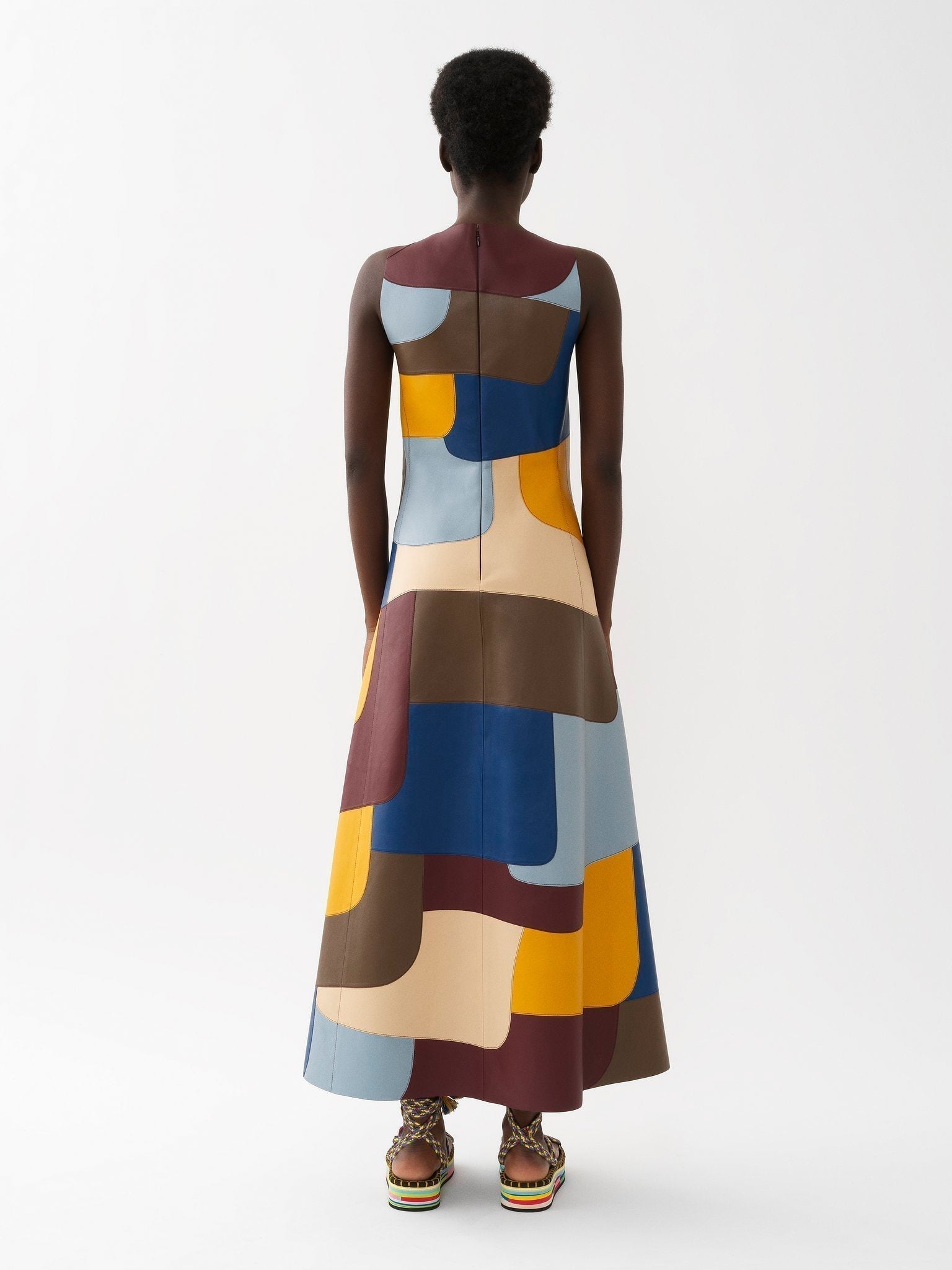 Robe longue évasée en cuir - Multicolor