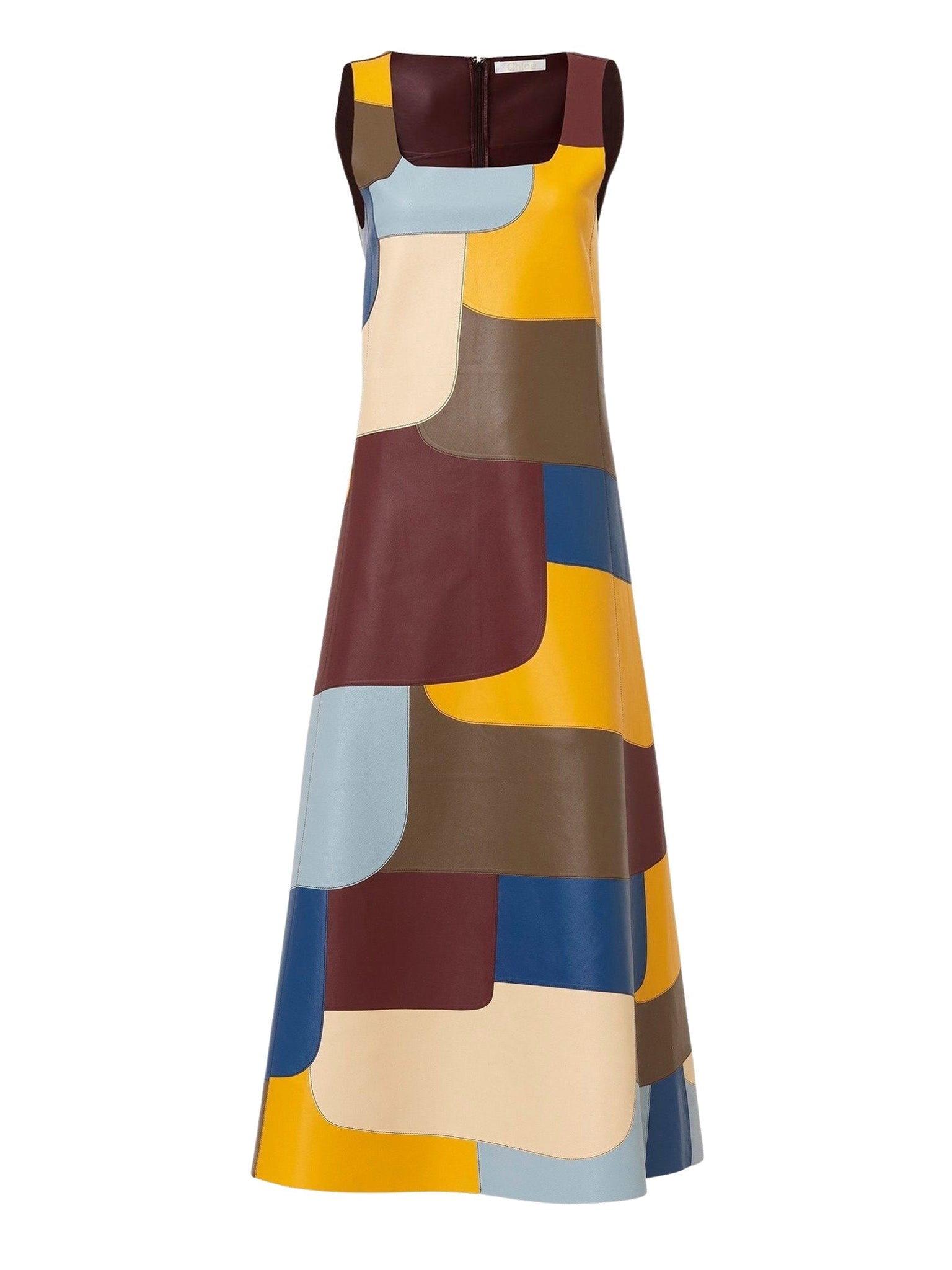 Robe longue évasée en cuir - Multicolor