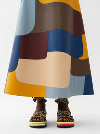 Robe longue évasée en cuir - Multicolor