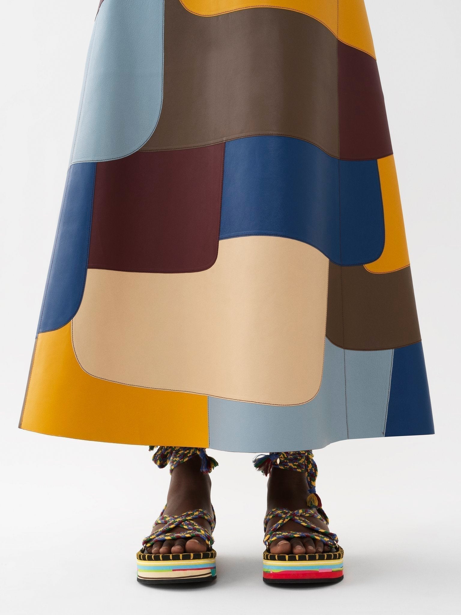 Robe longue évasée en cuir - Multicolor