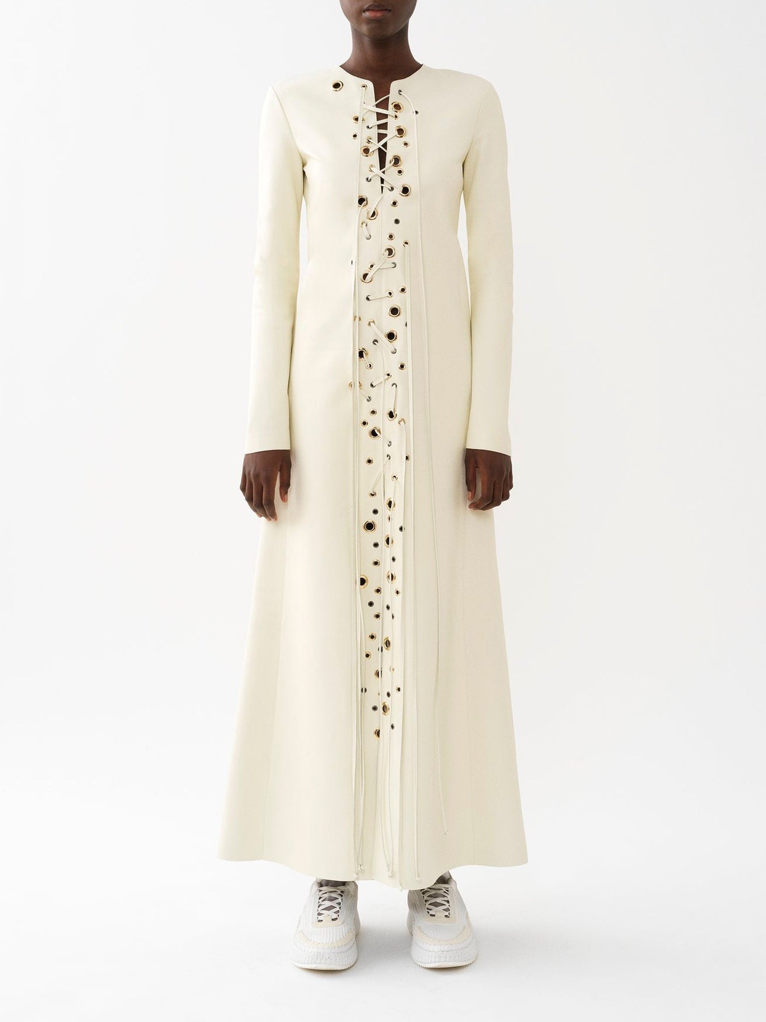Robe longue Lacée en cuir - Confident White