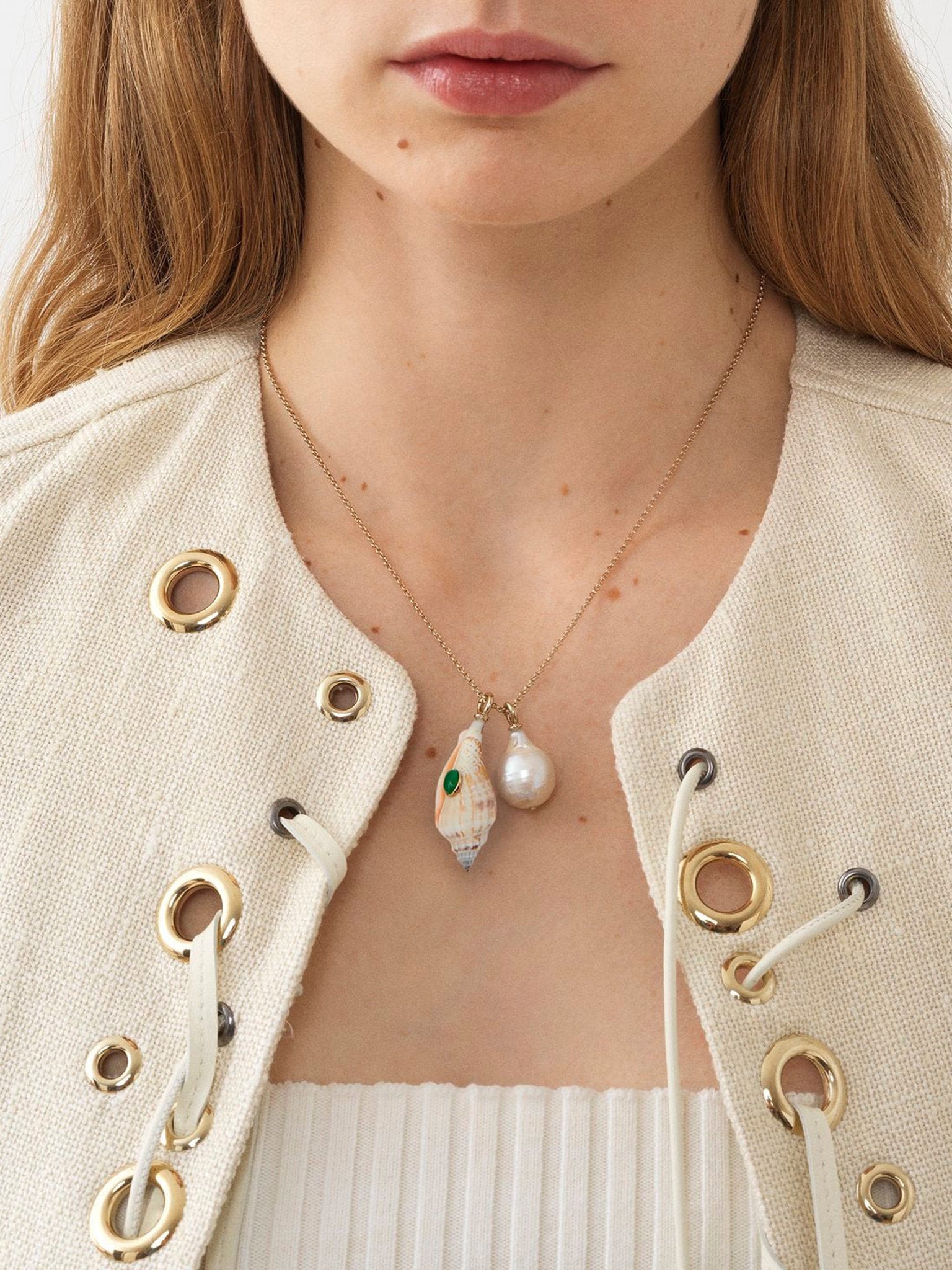 Collier Lyv perle de culture et coquillage en laiton - Gold