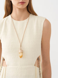 Collier moyen Jemma en cuir et pierre semi préçieuse - Beige & Yellow