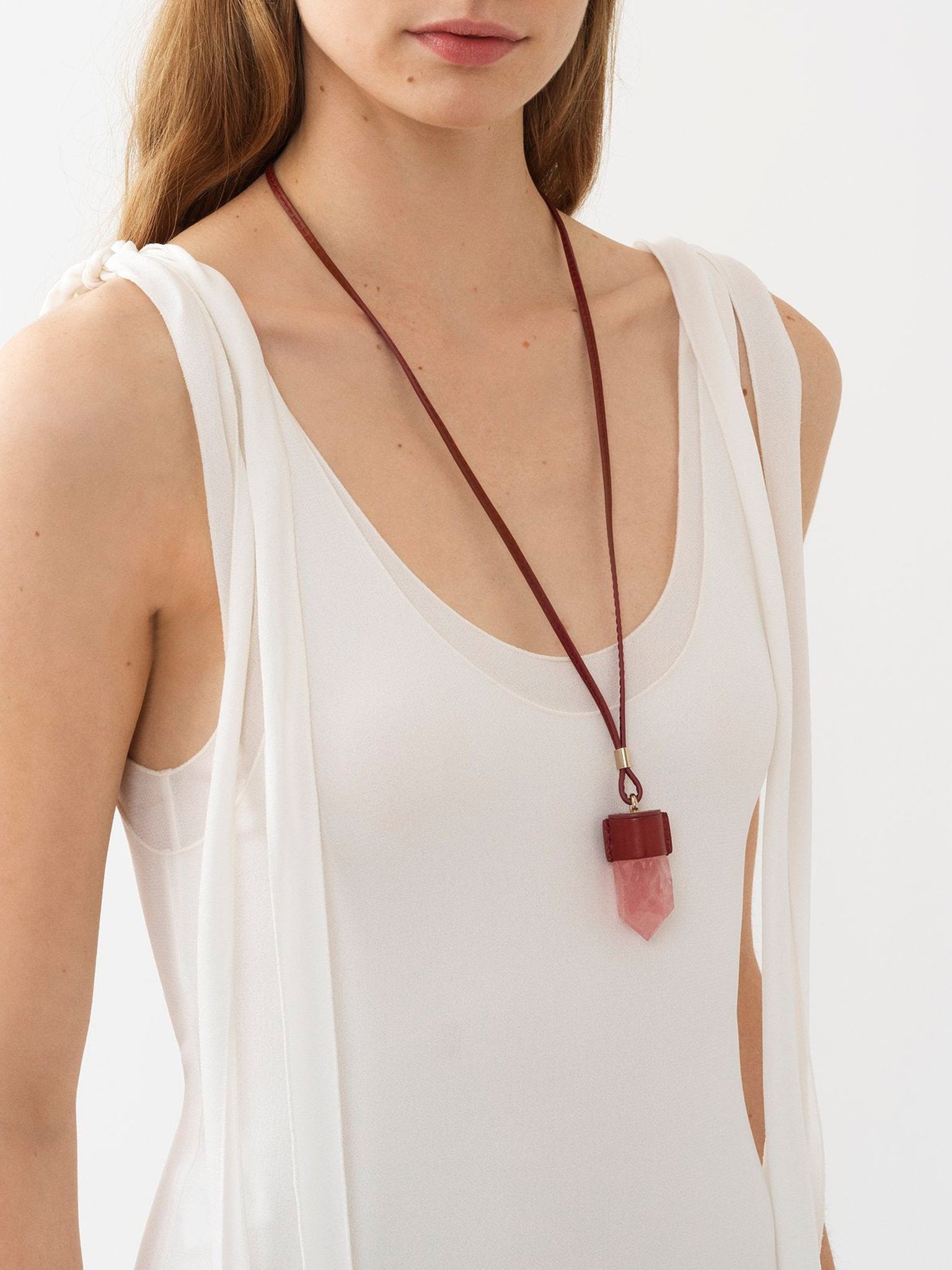 Collier Moyen Jemma en cuir et pierre semi préçieuse - Purple & Pink