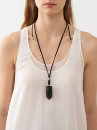 Collier moyen Jemma en cuir et pierre semi préçieuse - Black & Black