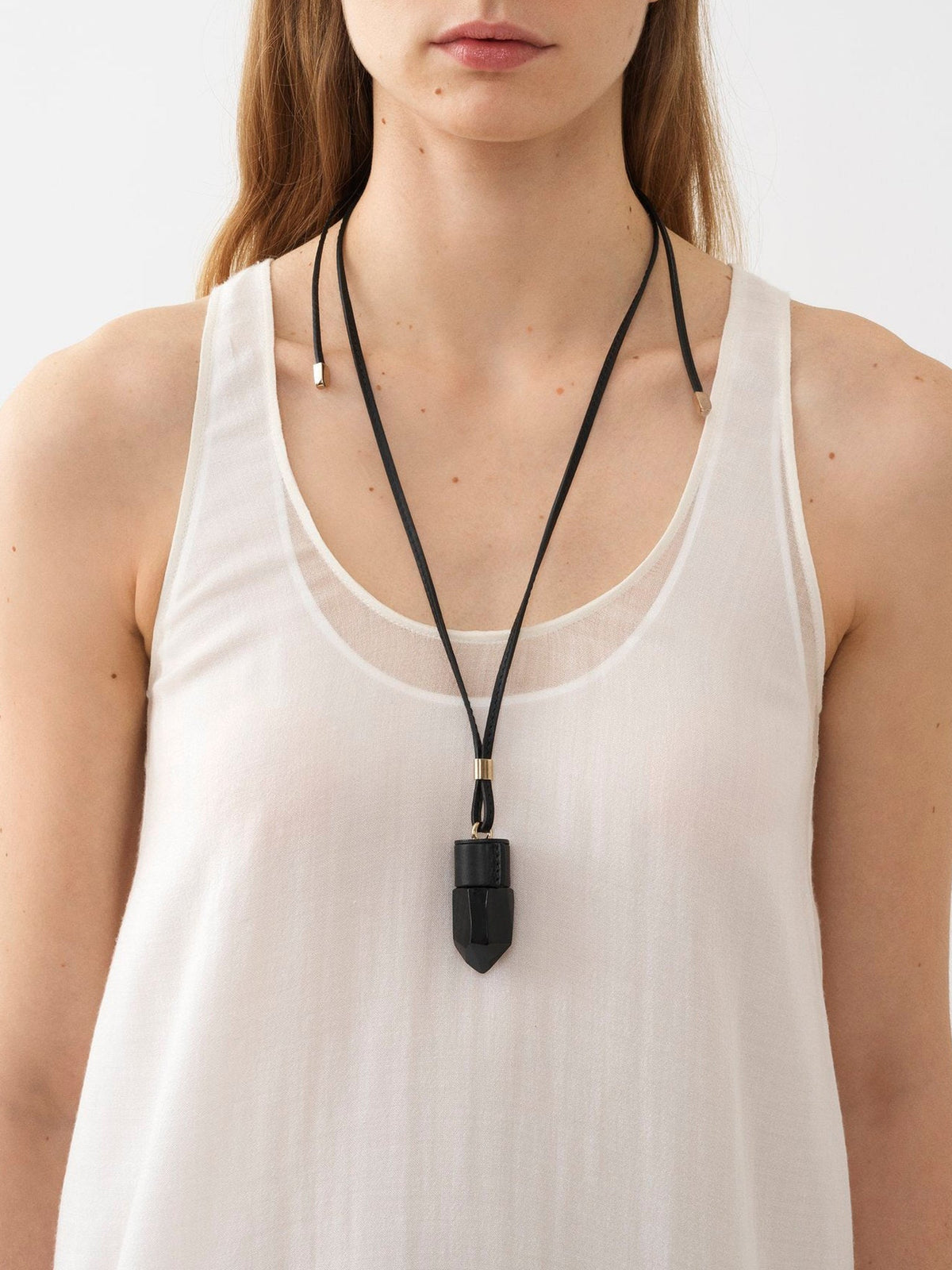 Collier moyen Jemma en cuir et pierre semi préçieuse - Black & Black