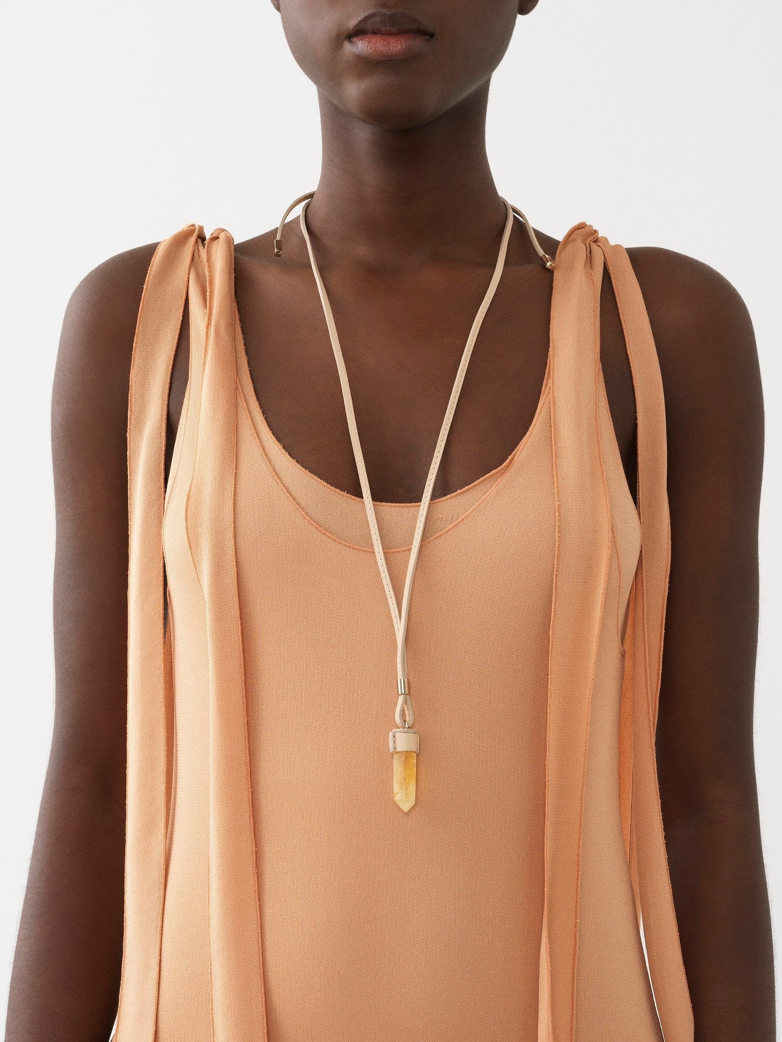 Collier mini Jemma en cuir et pierre semi préçieuse - Beige & Yellow