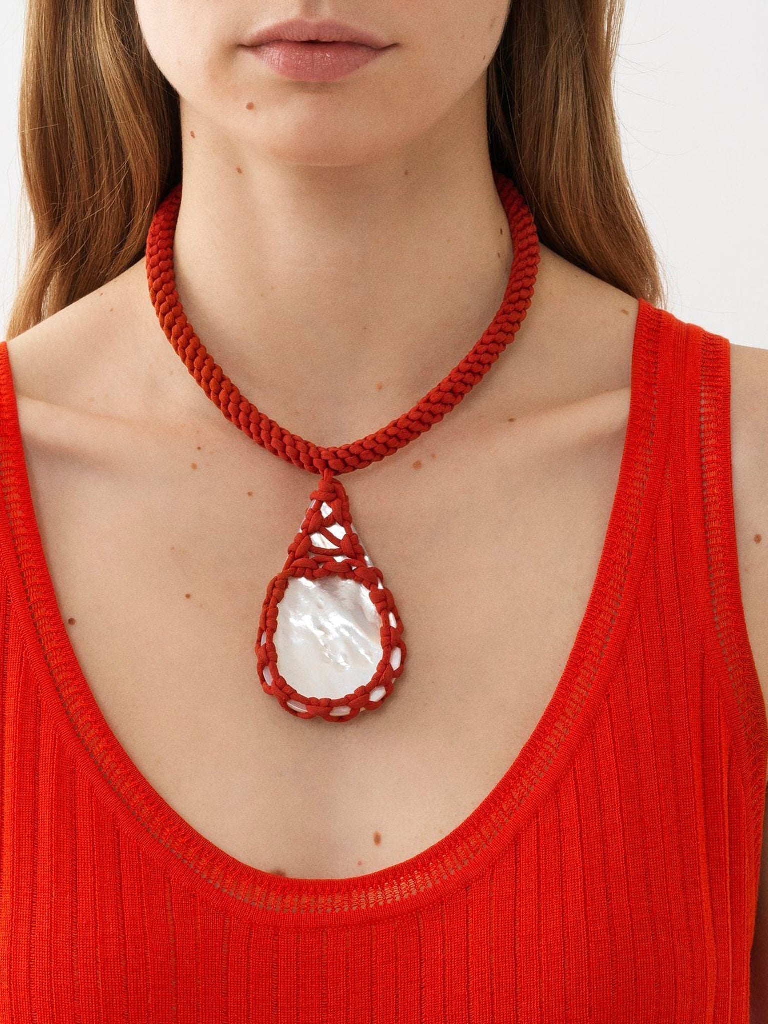 Collier macramé Larry en soie - Scarlet Orange