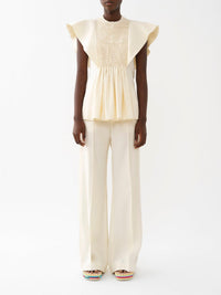 Top smocké en lin - Seedpearl Beige
