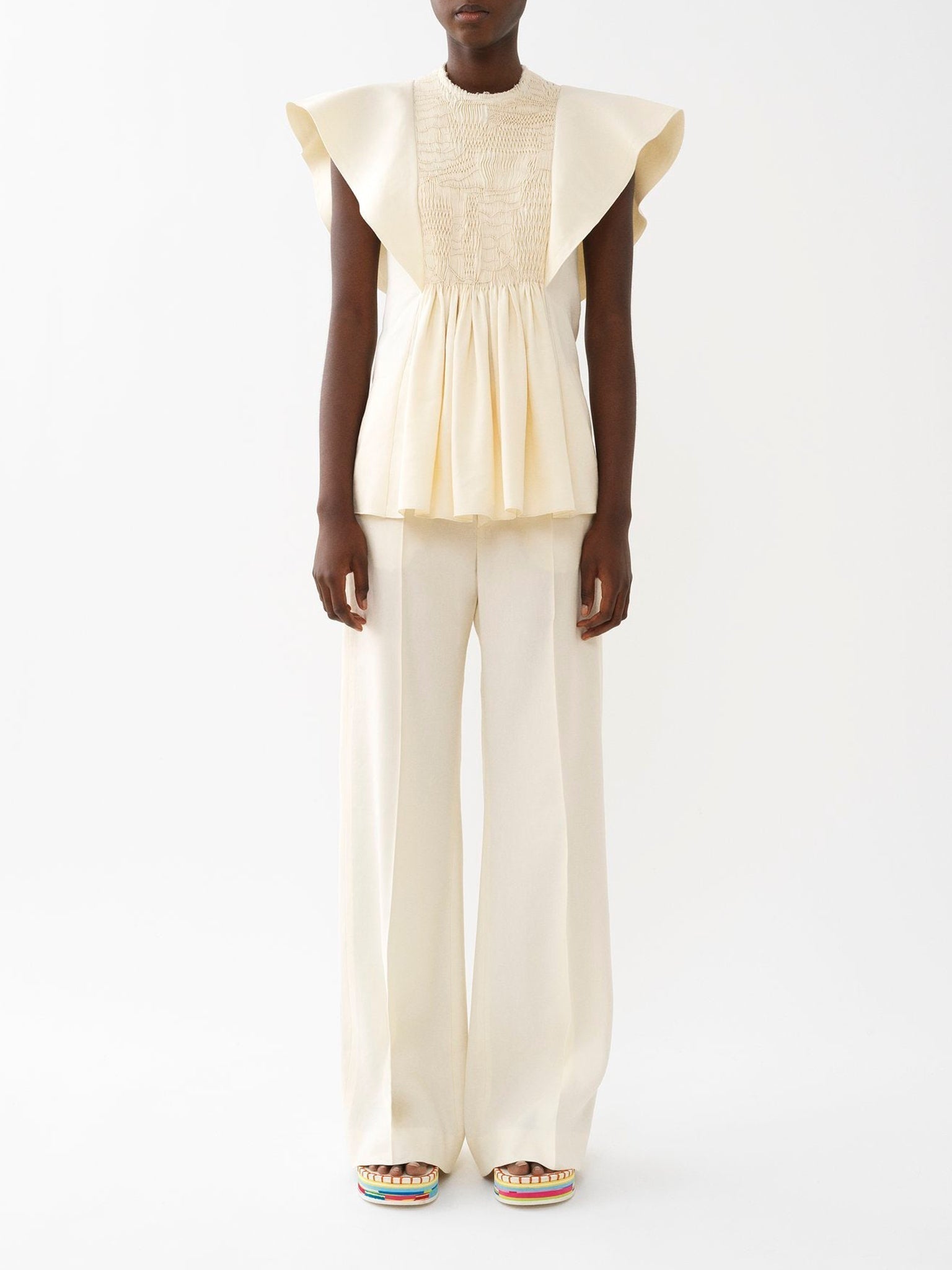Top smocké en lin - Seedpearl Beige