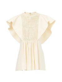 Top smocké en lin - Seedpearl Beige