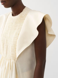 Top smocké en lin - Seedpearl Beige