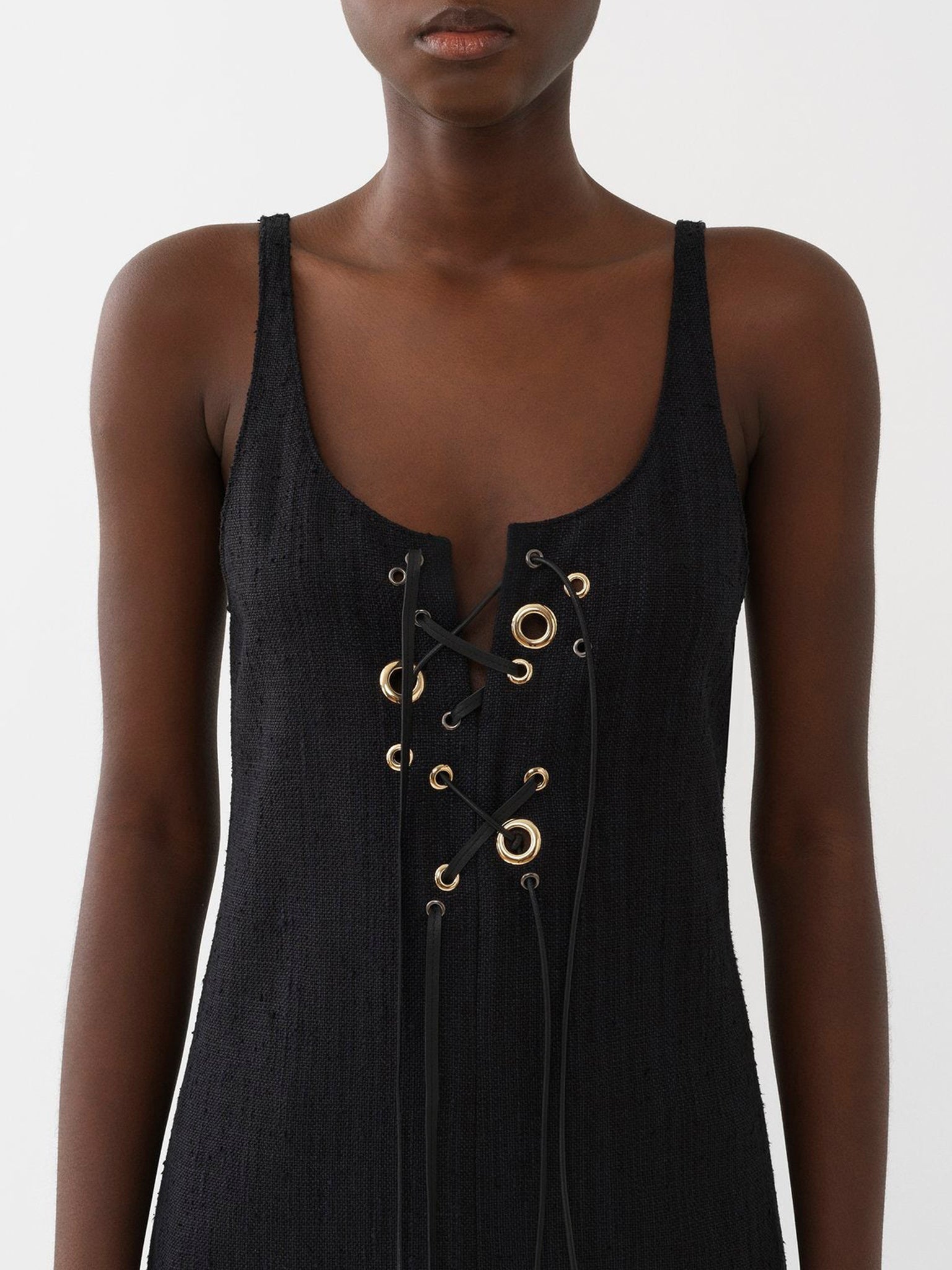 Top sans manches lacé en soie - Black