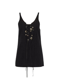 Top sans manches lacé en soie - Black
