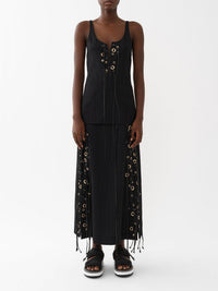 Top sans manches lacé en soie - Black
