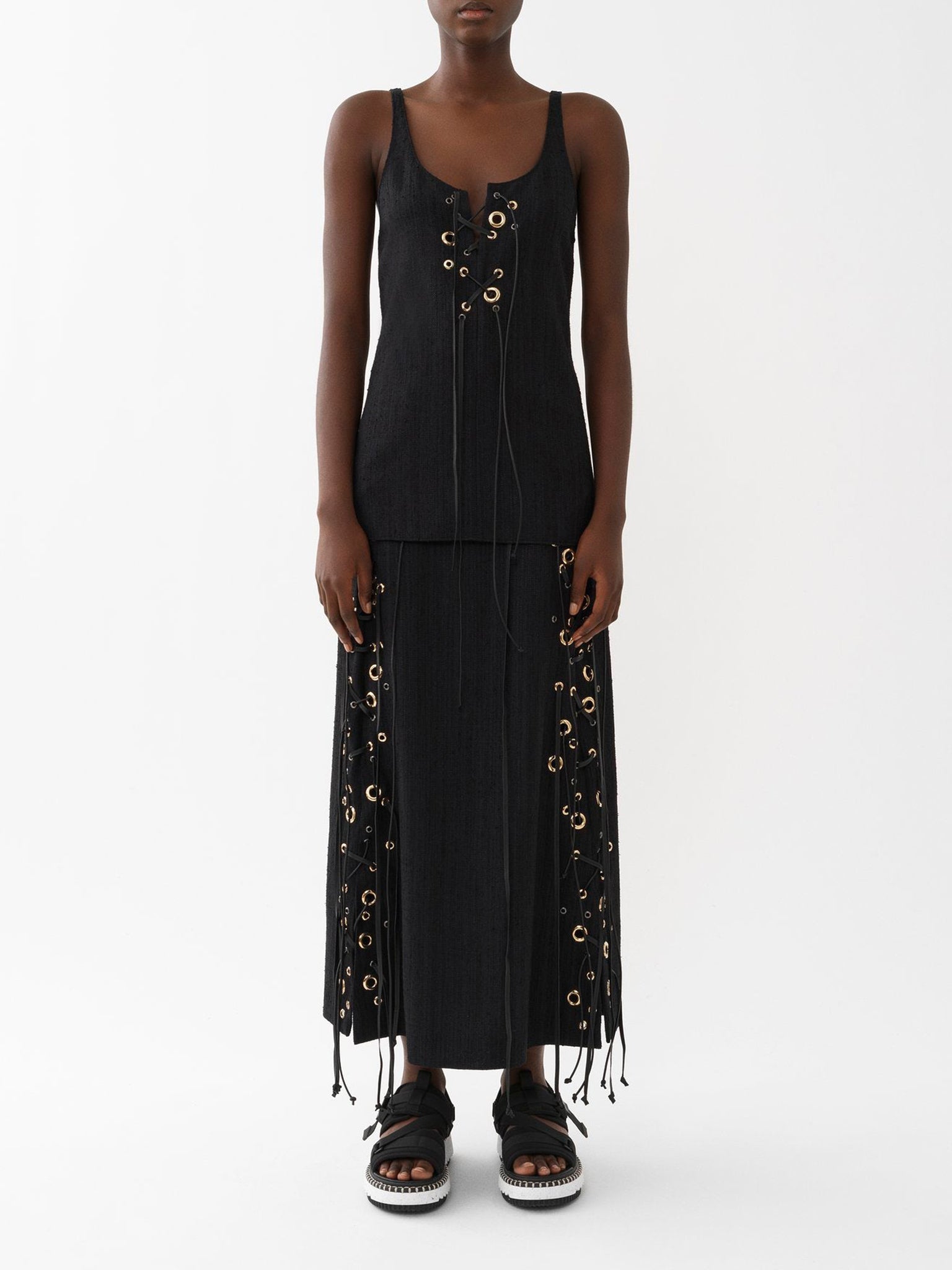 Top sans manches lacé en soie - Black