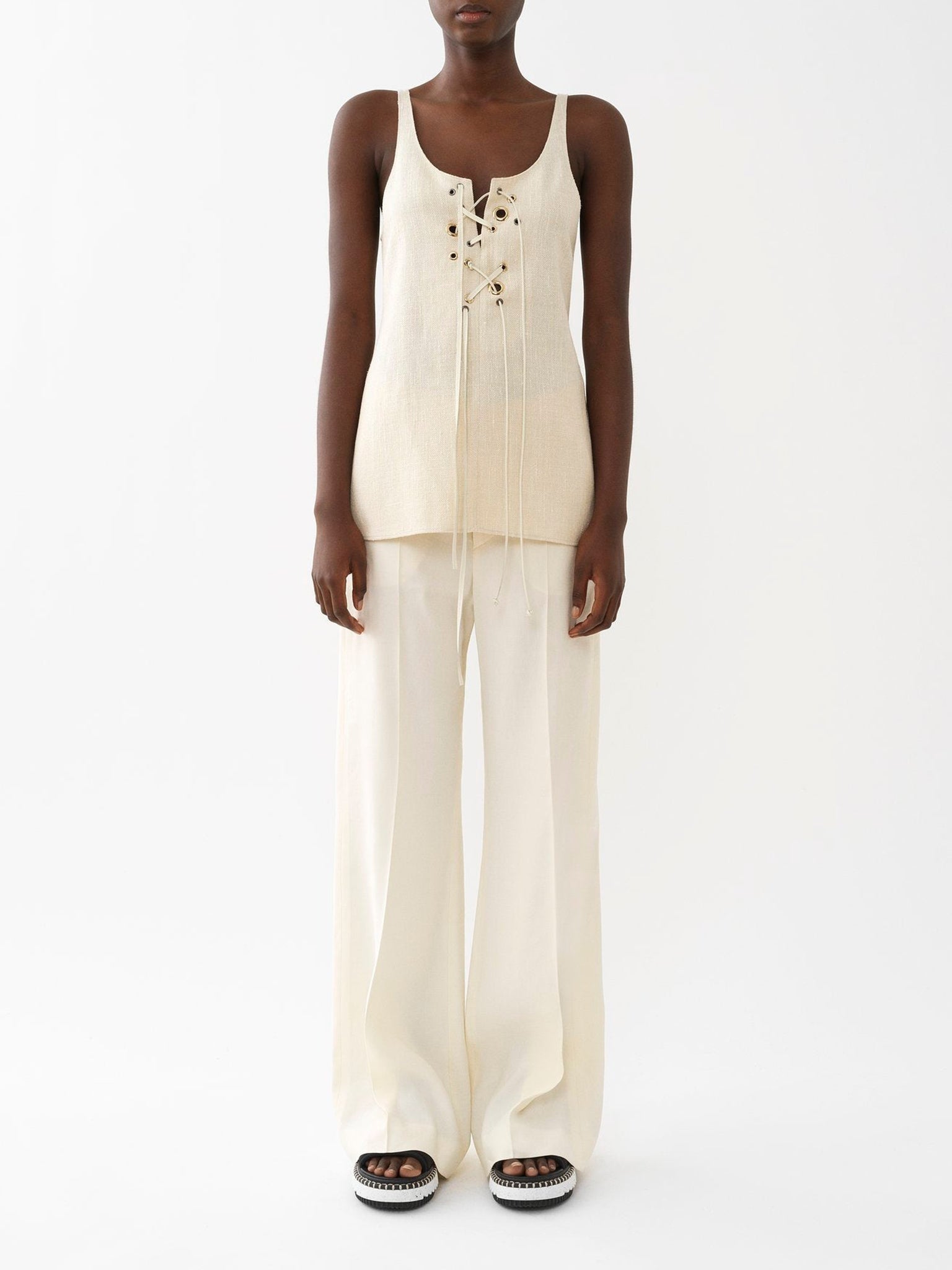 Top sans manches lacé en soie - Dusty White