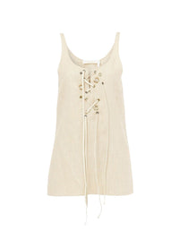 Top sans manches lacé en soie - Dusty White