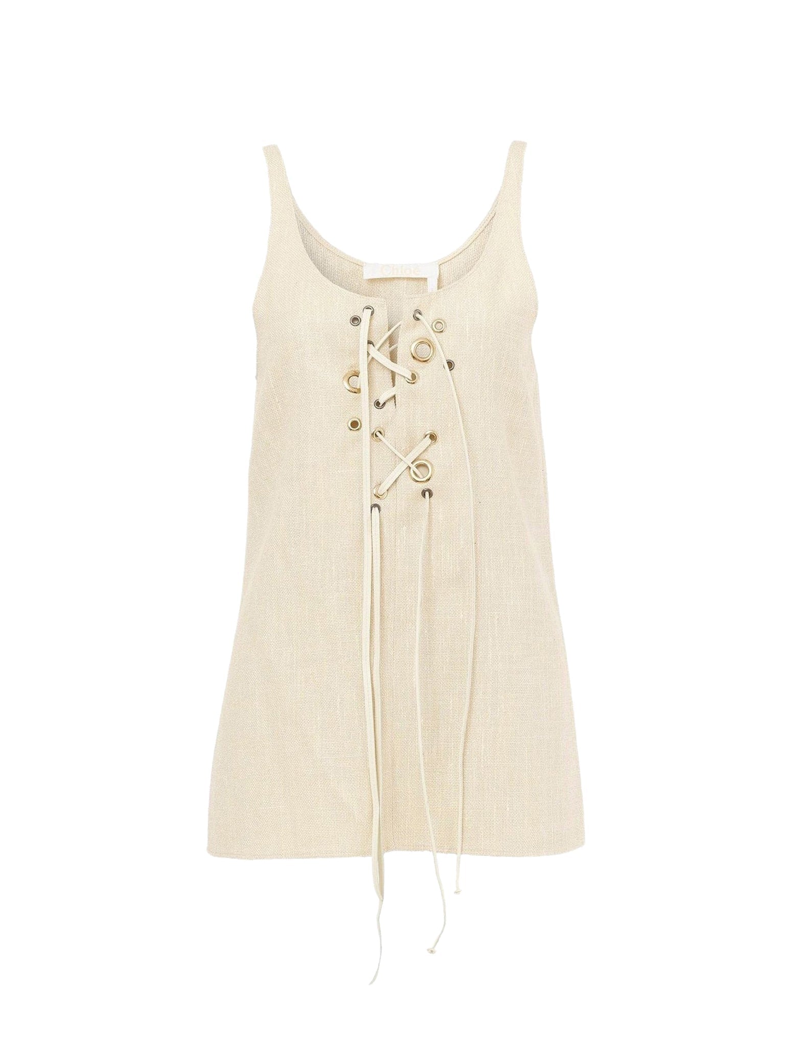 Top sans manches lacé en soie - Dusty White