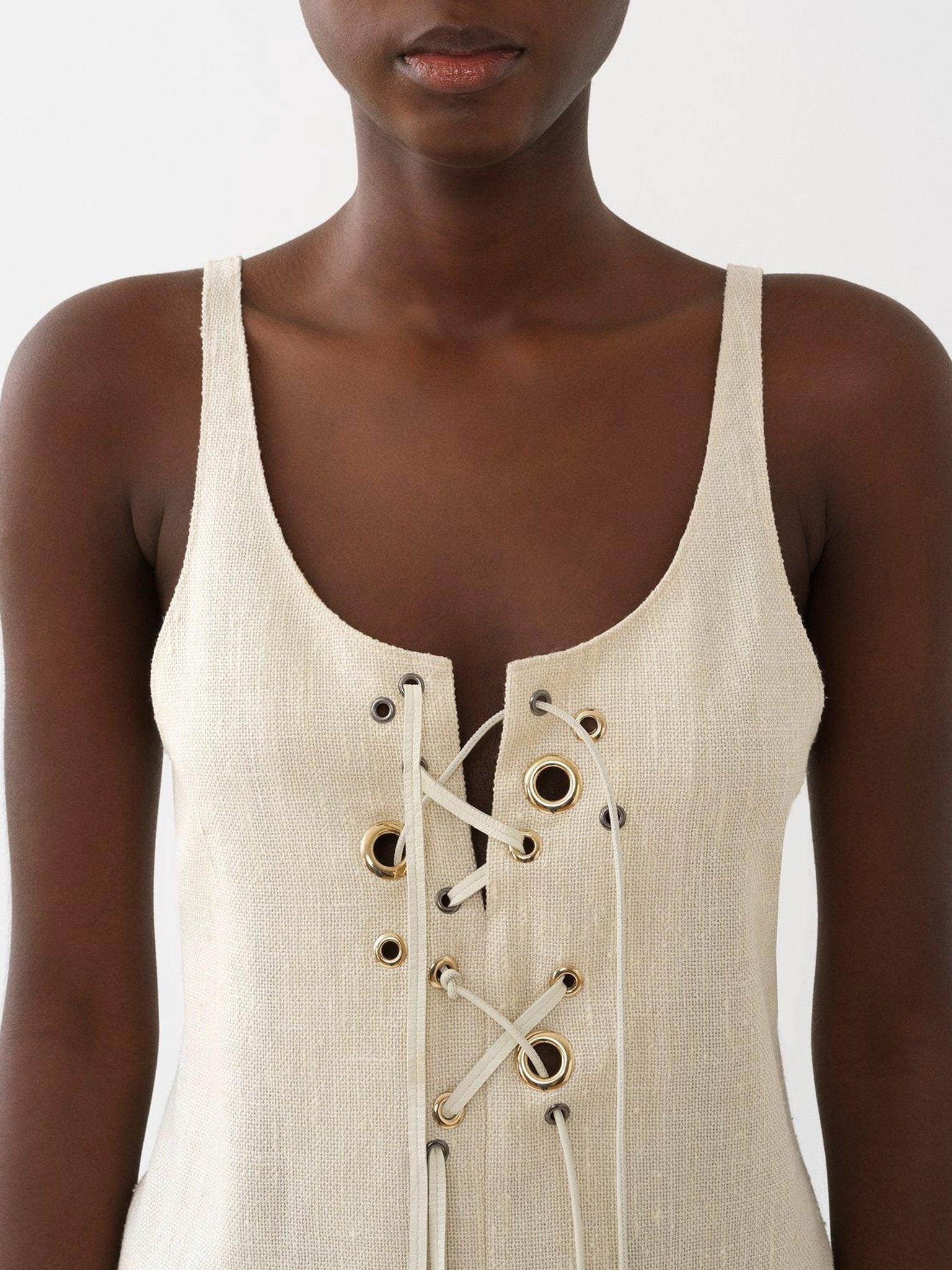 Top sans manches lacé en soie - Dusty White