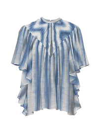 Top froncé à volants en laine - Blue & Beige