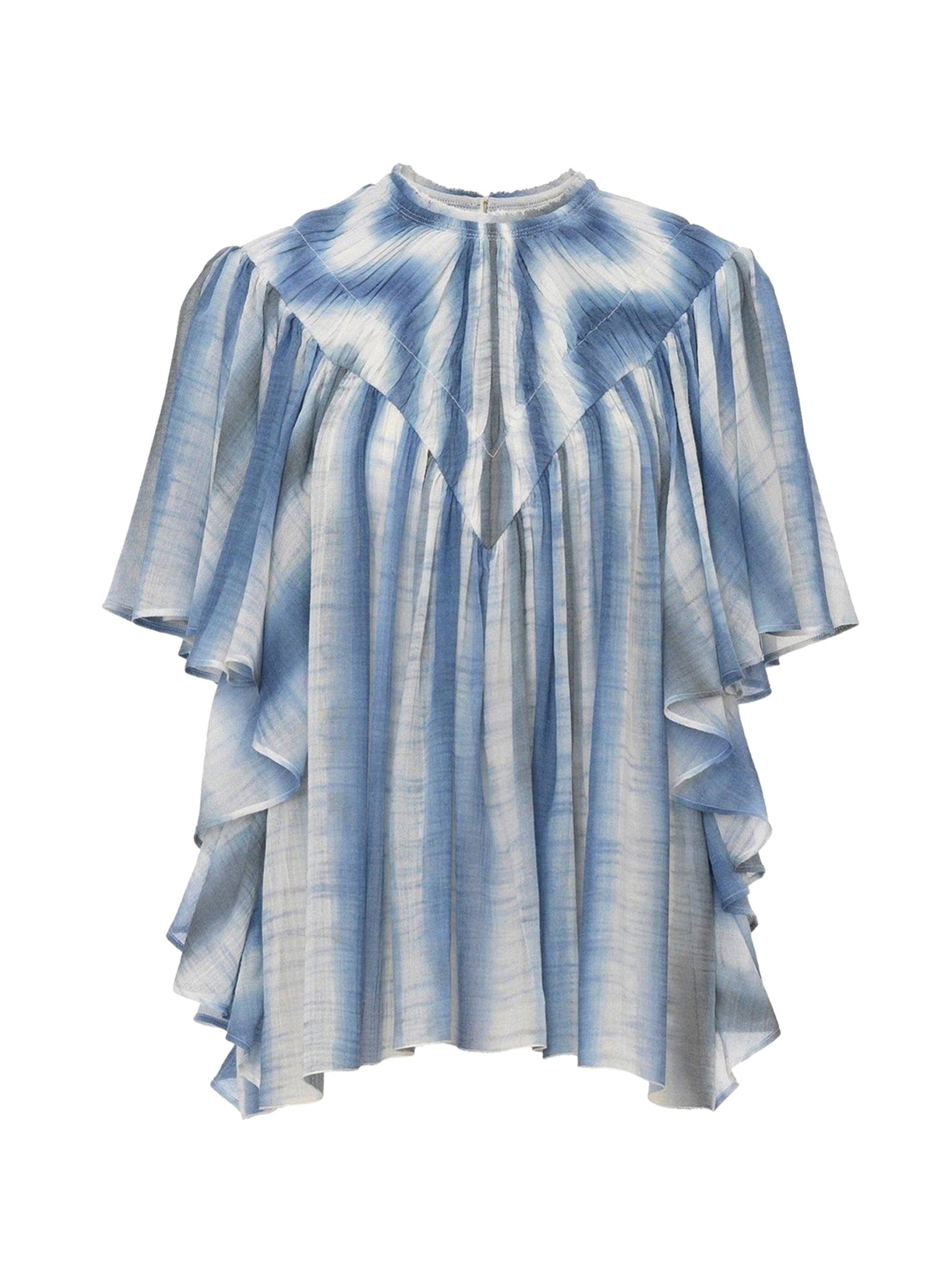 Top froncé à volants en laine - Blue & Beige