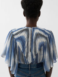 Top froncé à volants en laine - Blue & Beige