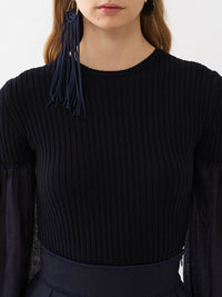 Top manches longues froncées en laine - Ink Navy