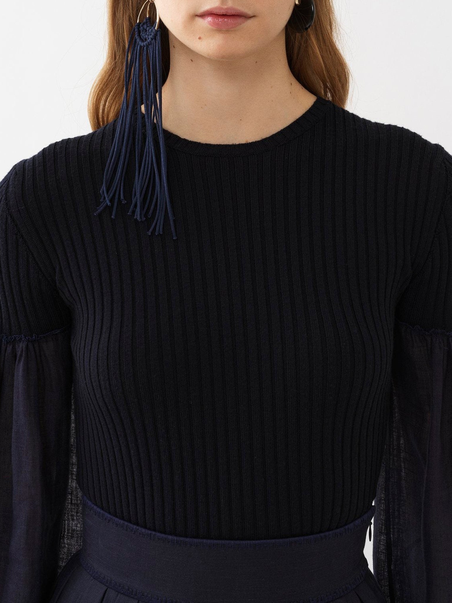 Top manches longues froncées en laine - Ink Navy