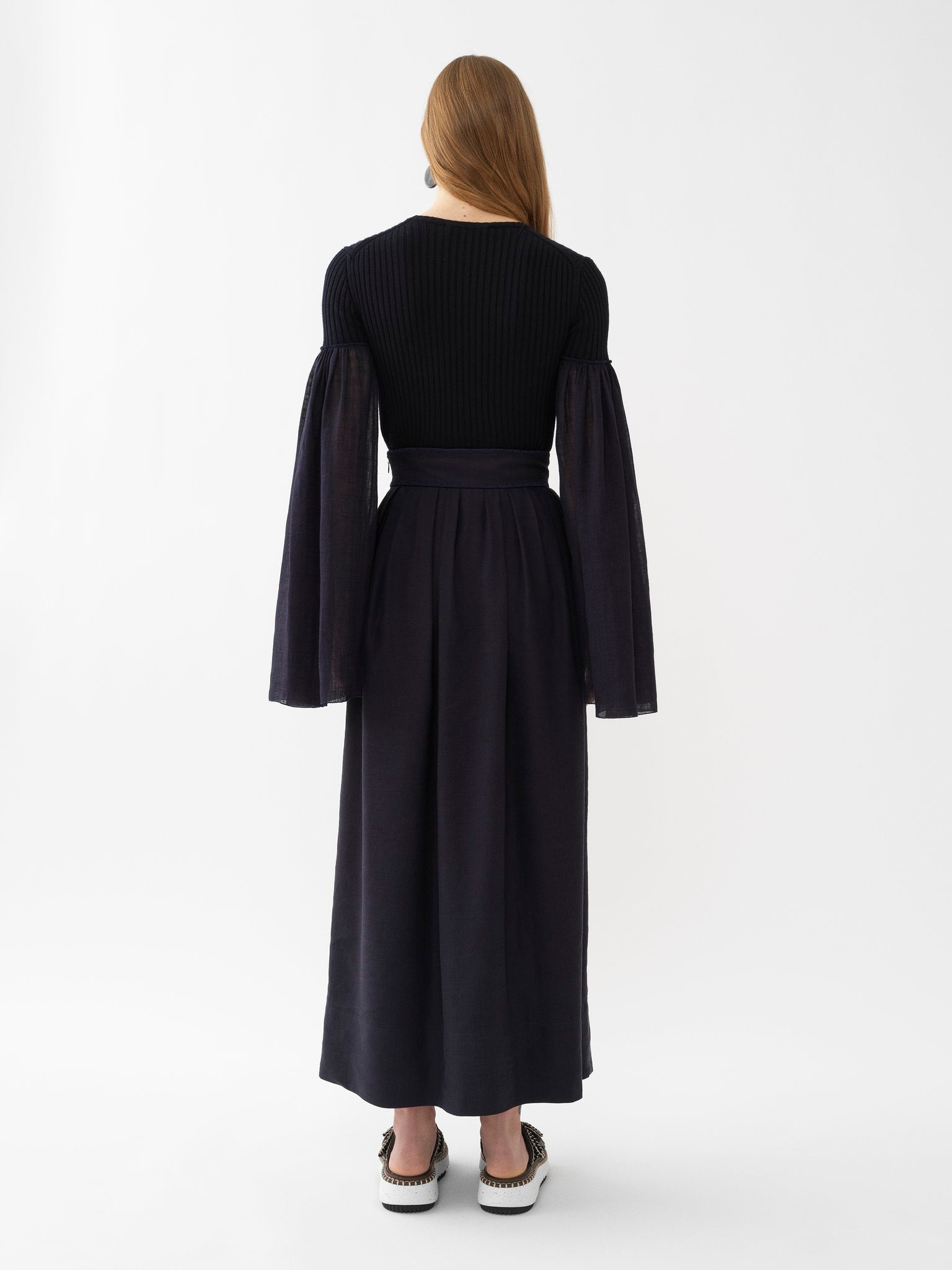 Top manches longues froncées en laine - Ink Navy